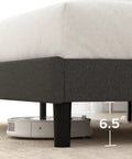 Straight Up Comfy Premium Upholstered Queen Bed Frame Featuring A Bold Asymmetric Headboard And Iron Clad Steel Base For A Seamless Setup Construction with 6.5 inch clearance and robotic vacuum underneath.