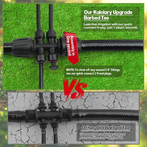 Six Way Barbed Tee Quick Connectors Set From Half Inch To Quarter Inch, DIY Friendly Drip Irrigation Fittings With Four Plugs