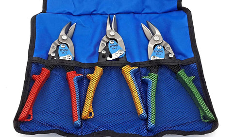 Beefy Heavy Duty Aviation Snips Set For HVAC And Sheet Metal, 3-Piece Tin Snips With Color-Coded Handles in Carrying Case