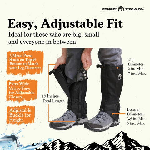 Adjustable Leg Gaiters Lightweight Waterproof Leg Guards For Men And Women Perfect For Hiking Hunting Trekking And Fishing Defense Force Camo 1 Pair with velcro closure system and adjustable fit.