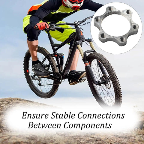 Cyclist on mountain bike with 44mm Bicycle Hub Disc Brake Adapter Freewheel Threaded Mount To 6 Bolt Rotor Converter Badass Bike Hub Flange Conversion Kit.