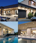 Night view of outdoor areas with 2 Pack LED PAR38 Dusk To Dawn Flood Light Bulbs For Outdoor Use, illuminating gardens and garages.