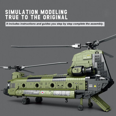 Chinook Helicopter Model Kit With 1451 Pieces Building Block Set For Military Aircraft Fans Ages 14 Plus Compatible With Major Brands