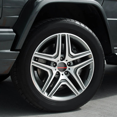 American Flag Wheel Center Caps And 56 Mm Hub Covers With Bold Black Red Detail On Five-Spoke Wheel With Tire