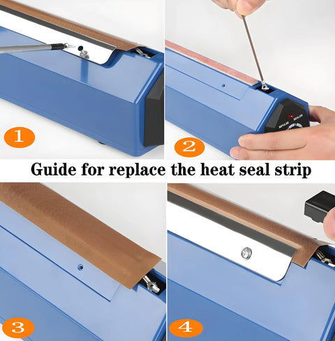 Step-by-step guide to replace heat seal strip on 12 Inch Manual Heat Sealer With Eight Adjustable Heating Levels Handy Portable Poly Bag Sealer For Plastic PE PP Bags Easy To Use With Extra Replacement Kit Ivory Finish.