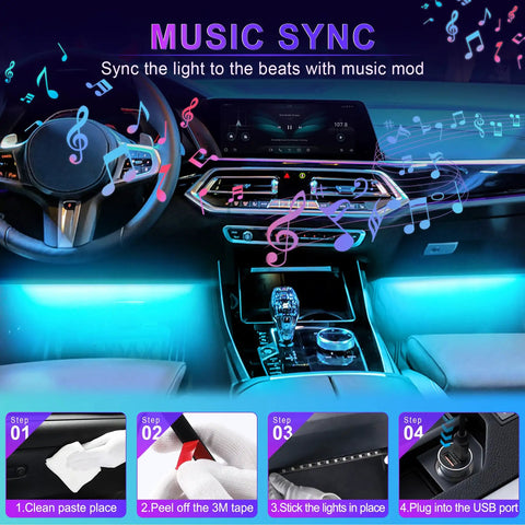 Lit Interior Car Lights With App Control And RGB LED Colors, Music Mode And DIY Mode, synchronized with car music