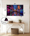 8 Pack Peel And Stick Acoustic Wall Panels With Neon Graffiti City Skyline Design Premium Polyester Fiber Sound Absorbing Foam Tiles For Recording Booths And Home Office, displayed in a bright room.