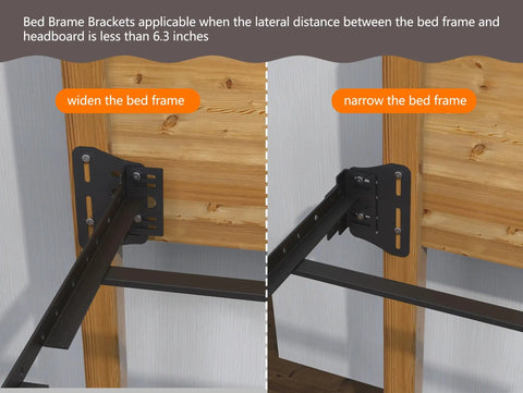 Premium Universal Bed Frame Brackets And Headboard Connectors Black 2 Piece Steel Plates Heavy Duty Design shown adjusting bed frame width.