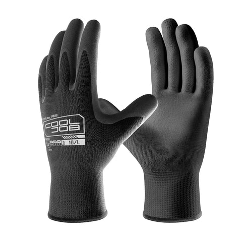 Black 12 By 60 Pair Pack Safety Work Gloves With Grip PU Coating, 13 Gauge Seamless Knit With Polyurethane Dipped for warehouse work