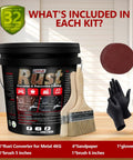 Rust converter and metal primer kit with brushes, sandpaper, gloves, including 141 Fl Oz black rust inhibitor paint.