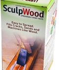 Two Part Wood Epoxy Paste Compound One Quart Kit For Cracked Boards And Hollow Gouges in a packaging with application details.