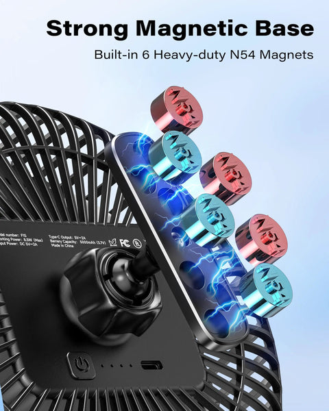 Rechargeable Magnetic Golf Cart Fan With Four Speed Modes And Up To Fifteen Hours Of Battery Life Delivers Beast Mode Airflow, strong magnetic base with 6 N54 magnets for EZGO Club Car Yamaha, perfect for outdoor use on golf carts and cruise ships.