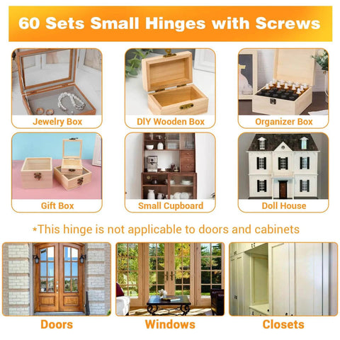 Complete Mini Brass Folding Hinge Set With Screwdriver And 240 Screws 120 Gold And 120 Silver For Wooden Boxes Jewelry Boxes