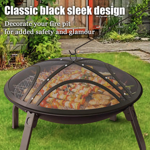 Upgraded Outdoor Fire Pit Screen With Easy Grab Handle And Poker Heavy Duty Round Mesh Cover 36 Inch for backyard use