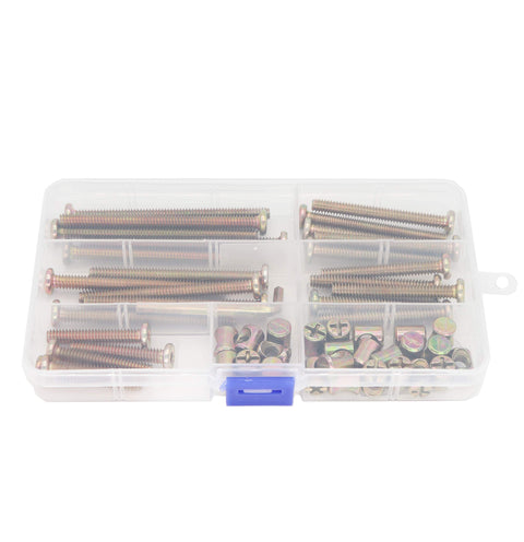 50 Piece 1/4-20 Crib Hardware Replacement Kit With Zinc Plated Hex Socket Cap Screws And Barrel Nuts in storage box