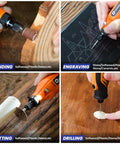 Kickass 618 Piece Rotary Tool Accessories Kit For Sand Polish Engrave And Cut Jobs with sanding, engraving, cutting, and drilling actions.