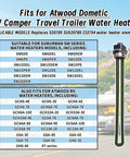 Heavy Duty Rv Water Heater Element Knockout Replacement Heating Rod for Atwood Dometic models, shown with compatible models listing.