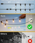 100 Ft LED Outdoor String Lights With 30 Shatterproof Edison Style Bulbs IP65 Waterproof, showing cord configurations