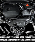Engine bay with 14 Piece Ground Straps Set For Your Ride, 10 Inch And 12 Inch Engine Ground Strap Kit, and braided copper wires