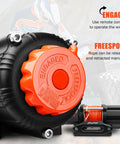 Close-up of 4500 Lb Electric Winch With Wireless Remote, IP67 Waterproof, Synthetic Rope, highlighting engage and freespool dial.