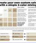 Chart showing two-color paint mixing guide with Impeccable White, Light Griege, and Hazelnut for custom finishes.