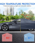 All Weather Waterproof 6 Layer Exterior Cover For Sedans And SUVs With Zipper Mirror Pocket UV Sun Snow Protection Durable Cotton Trim Red Or Blue Fits 190-195 Inch Includes Portable Storage Bag, shown partially covering a car.