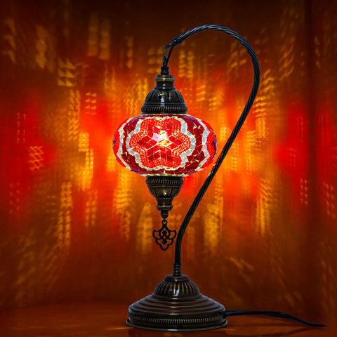 Swan Neck Mosaic Turkish Table Lamp With Handcrafted Glass Bead Mosaic, Vintage Bohemian Tiffany Style Desk Lamp, Moroccan Stained Glass Decor