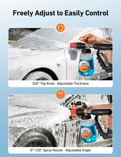 Foam Cannon For Pressure Washer With Wide Neck And Adjustable Nozzle Snow Foam Blaster For Car Wash 1/4 Inch Quick Connector 1 L Clear Bottle 1000-3000 PSI Not For Garden Hoses being used on car