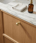 Top Shelf Brushed Gold Cabinet Knobs Six Pack For Modern Kitchen Drawers And Dressers Crafted From Solid Zinc Alloy Ridge Tough Construction Quick Install Mounting on wooden vanity.