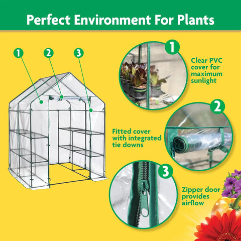 Patio Friendly Outdoor Mini Walk In Greenhouse Tent All Season Plant Growth Booster For Small Gardens With Eight Wire Shelves Clear Front Panels Easy Setup Compact Four Foot Eight Inch By Four Foot Eight Inch By Six Foot Five Inch