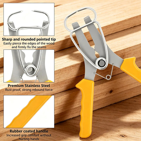 Ultimate Miter Spring Clamp Pliers Kit For Woodworking Pros Plus Crown Molding Tools With 16 Clamps And Storage Ring, stainless steel