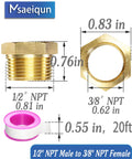 Brass Hex Bushing Reducer Pipe Fittings Set For DIYs And Pros Connects One Half NPT Male To Three Eighths NPT Female Adapters