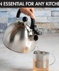 Whistling Stovetop Tea Kettle With Food Grade Stainless Steel, 1.5 Quart Capacity, Boils Fast, Cool Touch Folding Handle