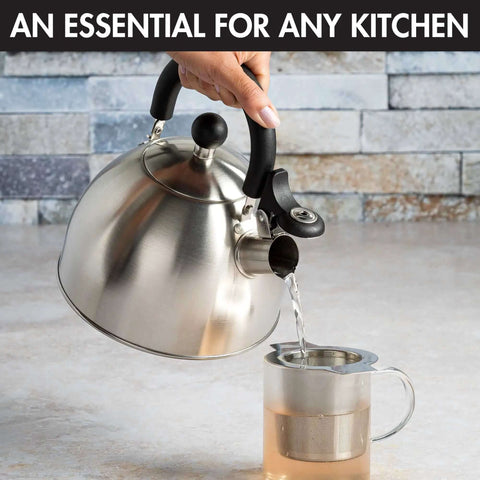 Whistling Stovetop Tea Kettle With Food Grade Stainless Steel, 1.5 Quart Capacity, Boils Fast, Cool Touch Folding Handle