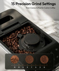 15 Precision Grind Settings for Top Shelf Fully Automatic Espresso Machine With Built In Grinder, 20 Bar Pressure, Silver