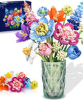 Flower Bouquet Building Kit For Adults And Kids 8 Plus, 13 Colorful Stems From 8 Varieties Like Peony, Rose, Hydrangea, Snowball, Narcissus, Snapdragon, And Consolida, A Dope DIY Home Decor Gift For Creative Crafters in a vase