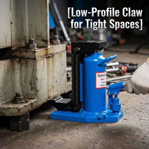 Heavy Duty Manual Hydraulic Lifting Jack 20 Ton Top Pad And 10 Ton Toe Low Profile Toe Jack in use, alloy steel construction