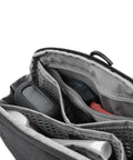 Inside view of Small Wash Pouch Travel Toiletry Bag Weatherproof With Upright Or Hanging Design, showing mesh pockets and compartments.
