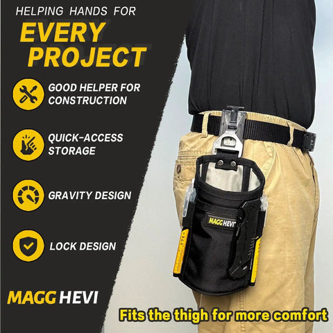 Durable Nail And Screw Pouch With Belt Clip For Electricians Carpenters Mechanics And Handymen Pro Grade Tools Organizer Bag With Snap Spring Closure attached to worker's waist.