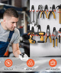 Heavy Duty Garage Hooks Set 30 Pack With Anti Slip Coating wall mounted, organizing tools on garage wall, solid steel, orange.