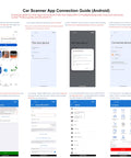 Car Scanner App Connection Guide for Android shown on smartphone screens for OBD II Bluetooth Scanner With BLE For iOS And Android