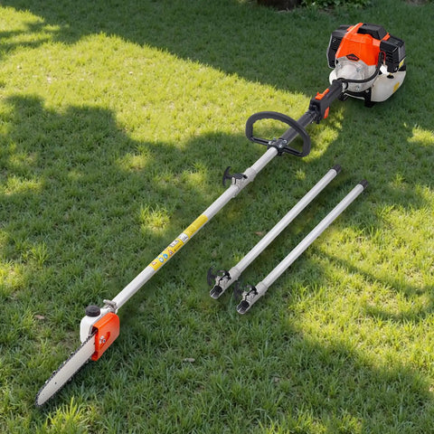 Gas Pole Saw With 43cc Two-Stroke Engine, 10 Inch Bar, 11.7 Ft Reach, 1.75 HP on grass, includes two 33.7 inch extension poles