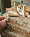 100 Pack Wooden Dowel Pins 8X30MM Hardwood Twist Groove Pegs With Tapered Ends Hella Strong Hardware in use for furniture repairs.