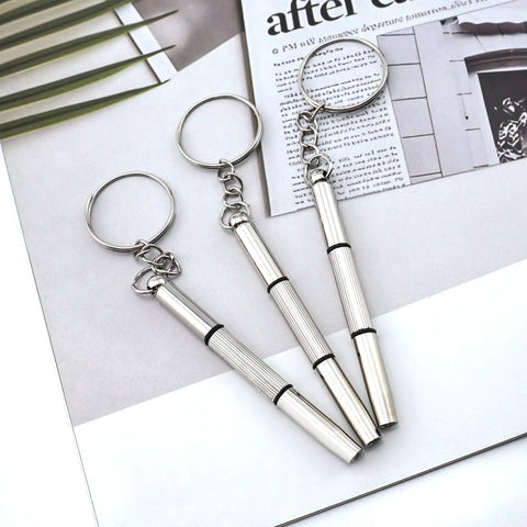 3 In 1 Glasses Repair Kit With Mini Portable Screwdrivers On Keyring Flat Head Phillips And Hex Driver in stainless steel