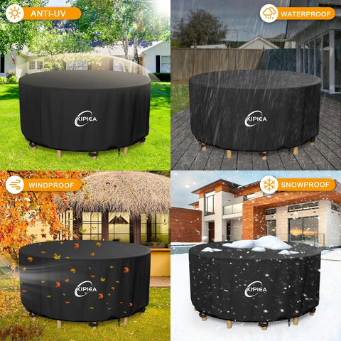 Heavy Duty Round Patio Table Cover Waterproof UV Resistant No Tears No Fading Fits 62 Inch Diameter Tables Up To 28 Inch High Outdoor Furniture Shield For All Seasons in various weather conditions