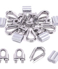 Heavy Duty M10 Wire Rope Accessory Kit With Clip Clamp Thimble And Aluminum Crimp Loop Sleeves 24 Piece Set displayed in detail
