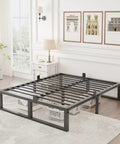 Rock Solid Queen Bed Frame Built Tough For Real Life, 14 Inch Steel Slat Platform in modern bedroom setting.