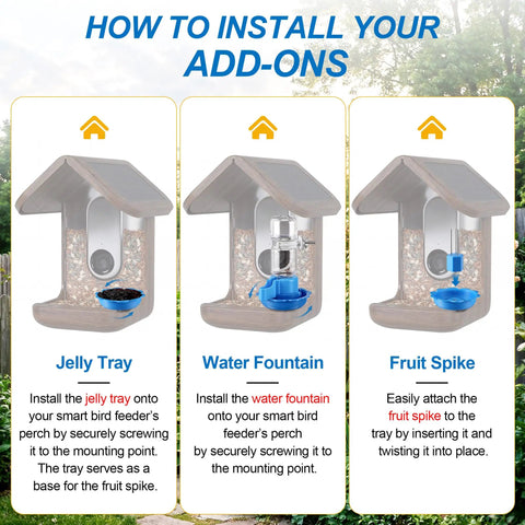 Installation steps for Three In One Bird Nutrition Set With Water Fountain, Fruit Spike And Jelly Tray Feeder For Outdoor Backyards