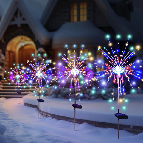 Colorful Solar Garden Firework Lights 4 Pack Outdoor Waterproof 120 LED Sparklers for patio backyard pathway in winter