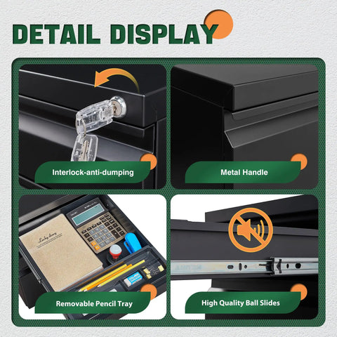 Details of 3 Drawer Mobile File Cabinet With Lock Heavy Duty Under Desk Steel Filing Cabinet showcasing lock, handle, and drawer features.